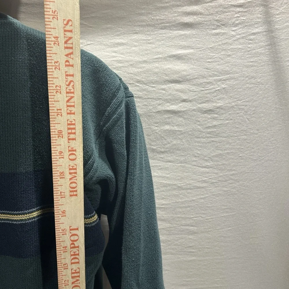 Nautica Men Medium Green Striped Crewneck Sweater Cotton J-Class Preppy Pullover